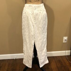 NWT Anthropologie Eyelet Paperbag White Pants Sz 4